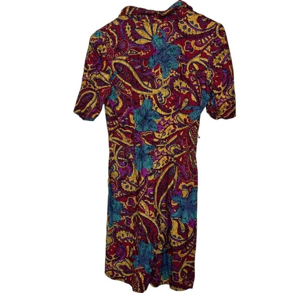 Vintage JB Wright 12 Petite Mod Shirt Dress Jewel Tone Paisley‎ Maximalist 80s - Picture 4 of 6